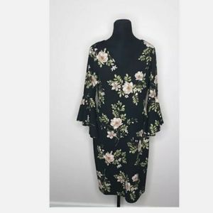 Olivia Matthews Black Floral Bellsleeve Dress L